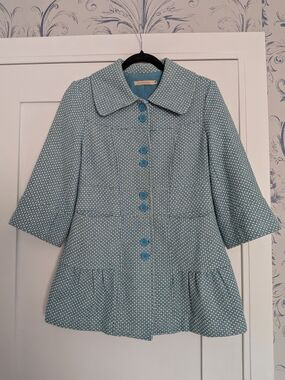 Tullete Vintage Blue Textured Peplum 3/4 Sleeve Coat With Flared Bottom Size M